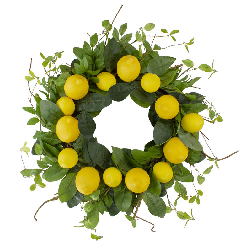 Lemons and Assorted Foliage Spring Wreath  Yellow and Green 20" image number 0