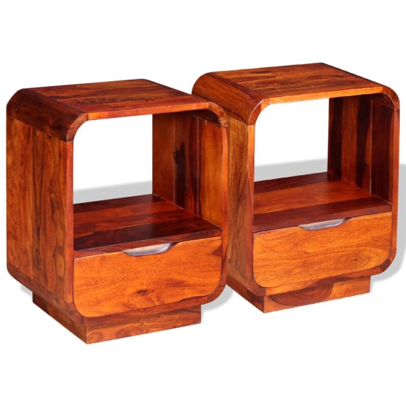 vidaXL 2 pcs Solid Sheesham Wood Nightstands - Versatile Bedroom Side Tables with Drawers and Open Compartment, 15.7"x11.8"x19.7" - Easy Assembly Included