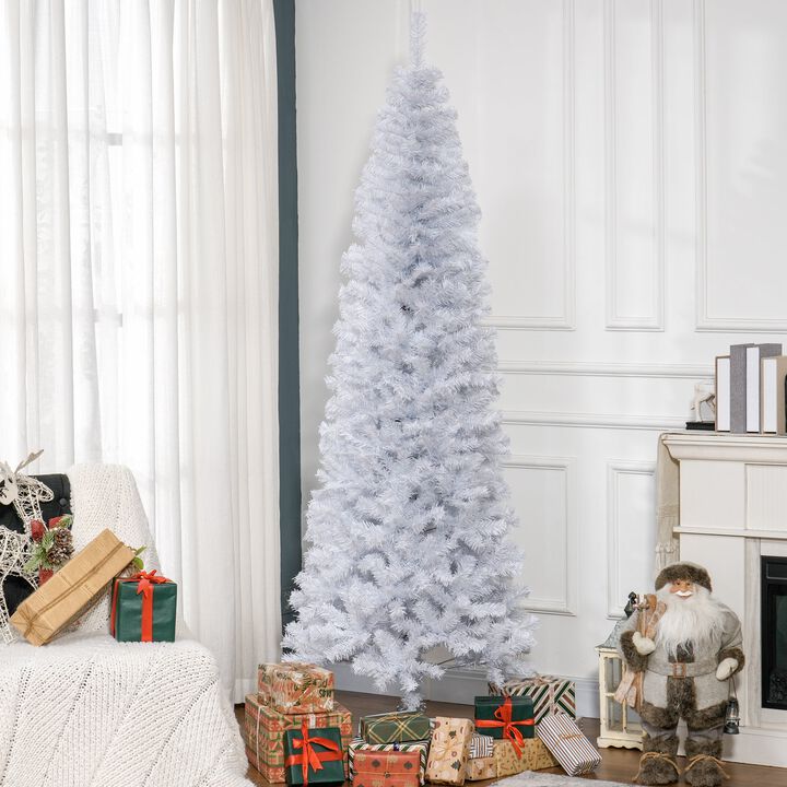 7ft Pencil Christmas Tree White Slim Douglas Fir with Realistic Branches 818 Tips and Metal Base