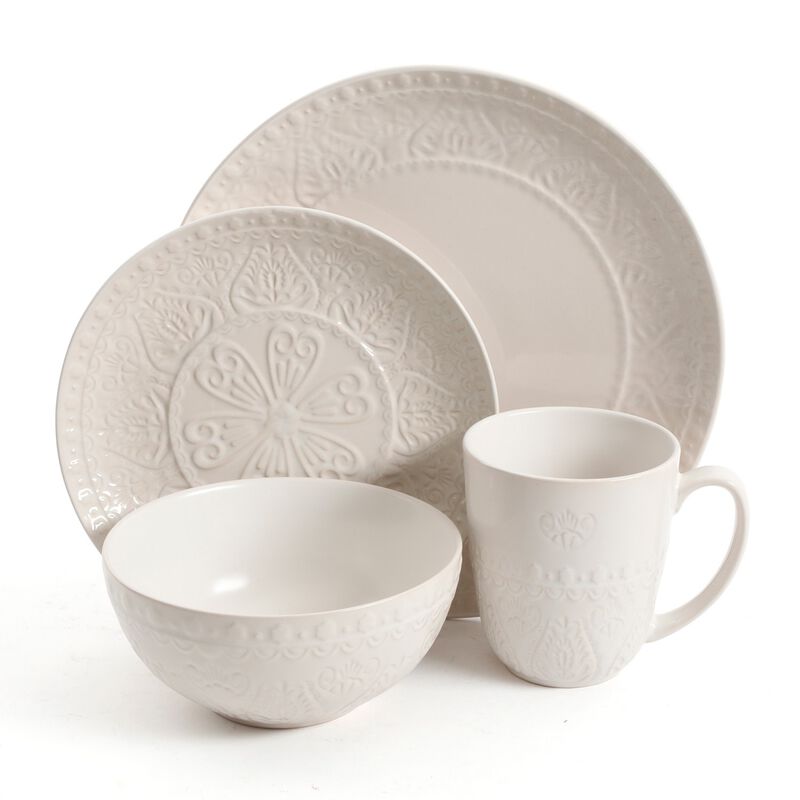Gibson Elite Milanto 16 Piece Stoneware Dinnerware Set in Cream, Service for 4 image number 4