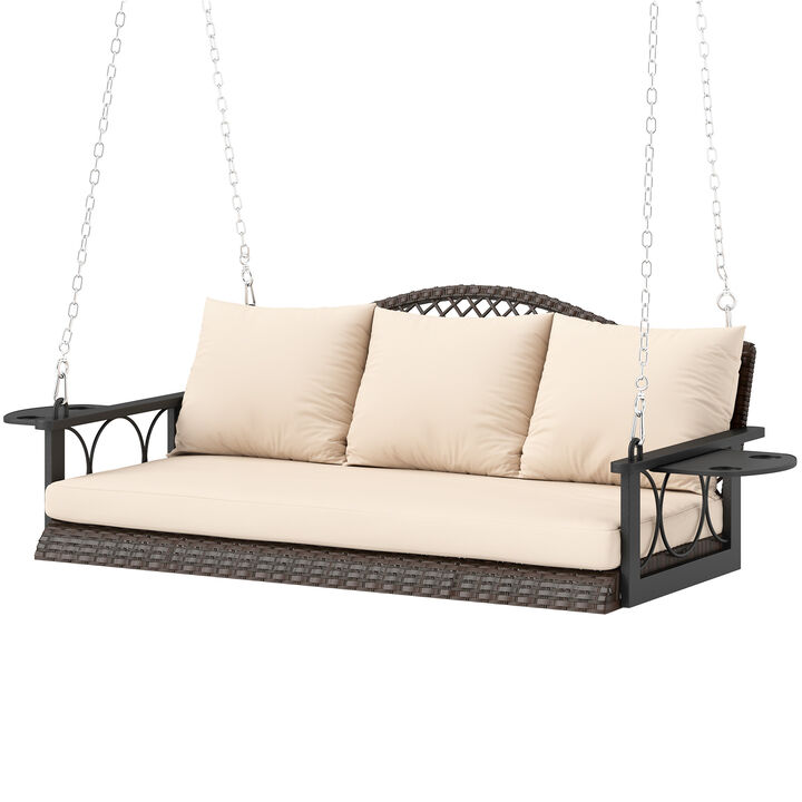 Hivvago 3 Person Wicker Hanging Porch Swing