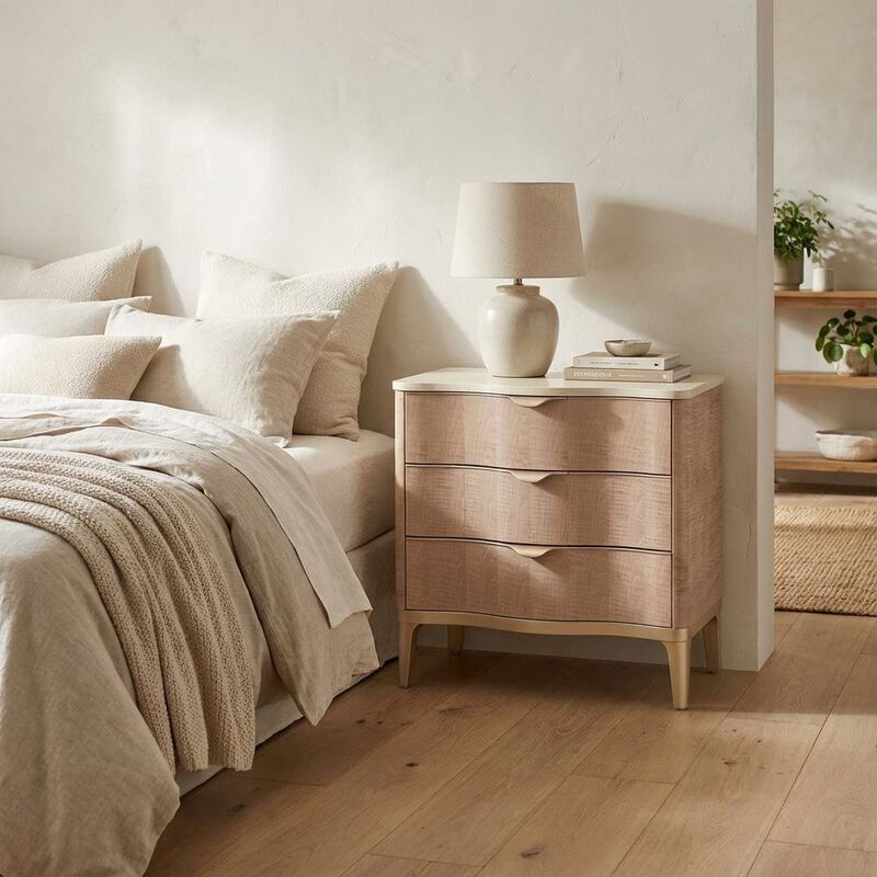 Blush Nightstand with Marble Top and Modern Design for Bedroom Storage image number 3