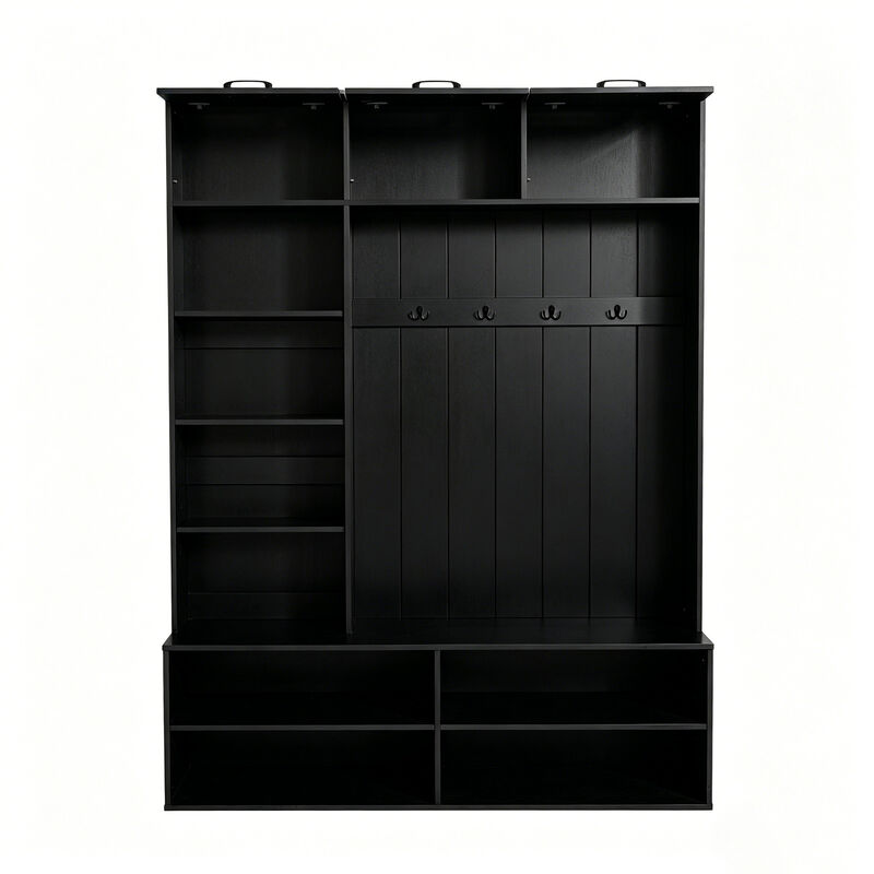 Merax Versatile Entryway Storage Unit with Open Shelving, Closed Cabinets, Hanging Hooks image number 5