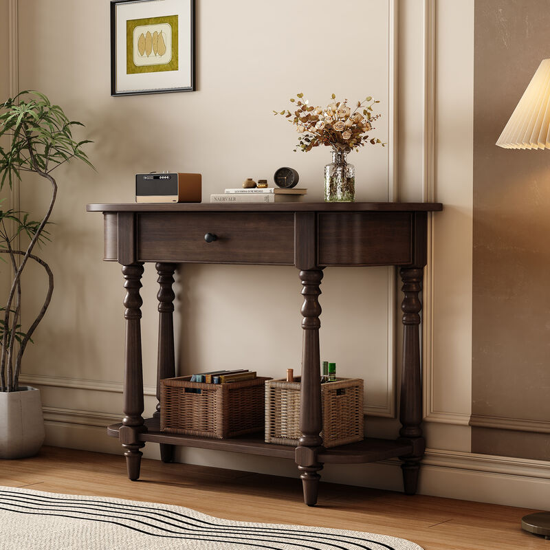 Whisen 36" Narrow Console Table with Drawer & Shelf, Solid Wood MDF, Retro Entryway Table for Living Room Hallway image number 3