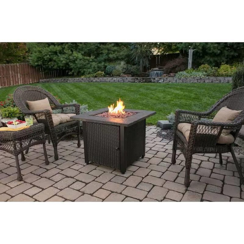 Hivvago 30-inch Outdoor Bronze LP Propane Gas Fire Pit with Lava Rocks and Cover