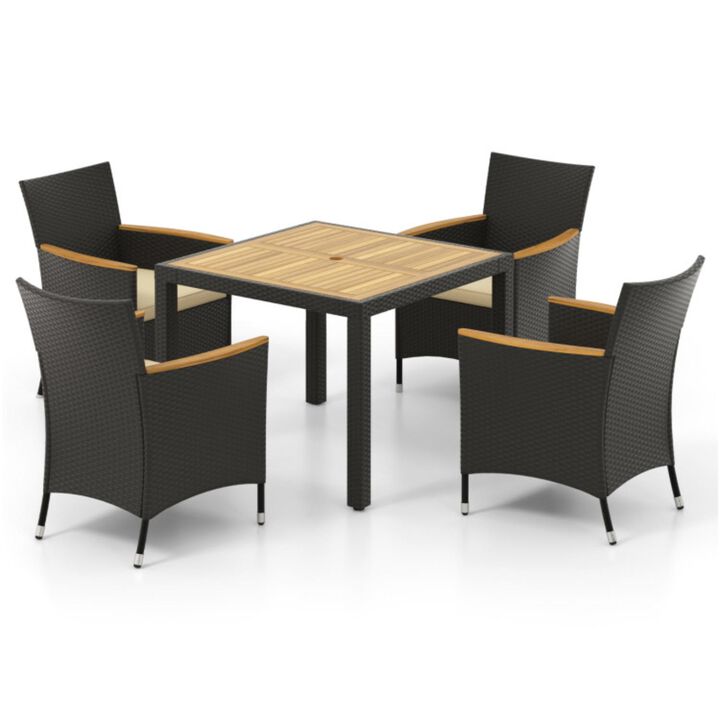 Hivvago 5 Pieces Patio Dining Table Set for 4 with Umbrella Hole