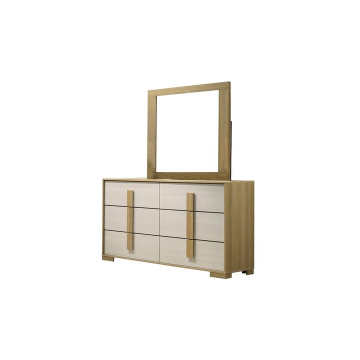 Best Quality Furniture Beige six drawer wood bedroom dresser and matching mirror