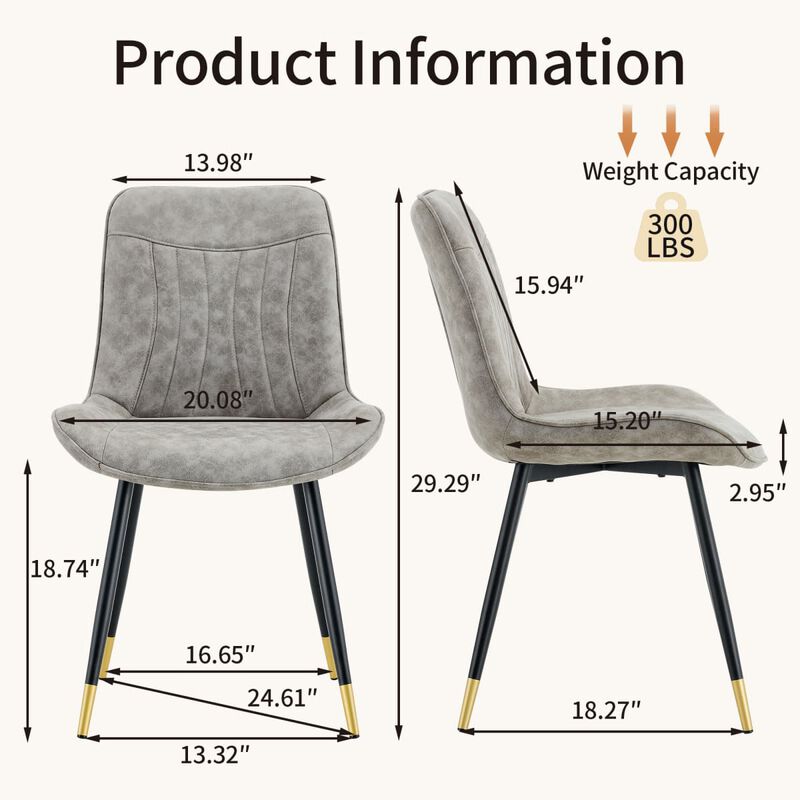 Set of 4 Dining Chairs PU Leather Side Dining Chairs with high back and stitched backrest Metal Leg Dining Chairs with leveling feet image number 2