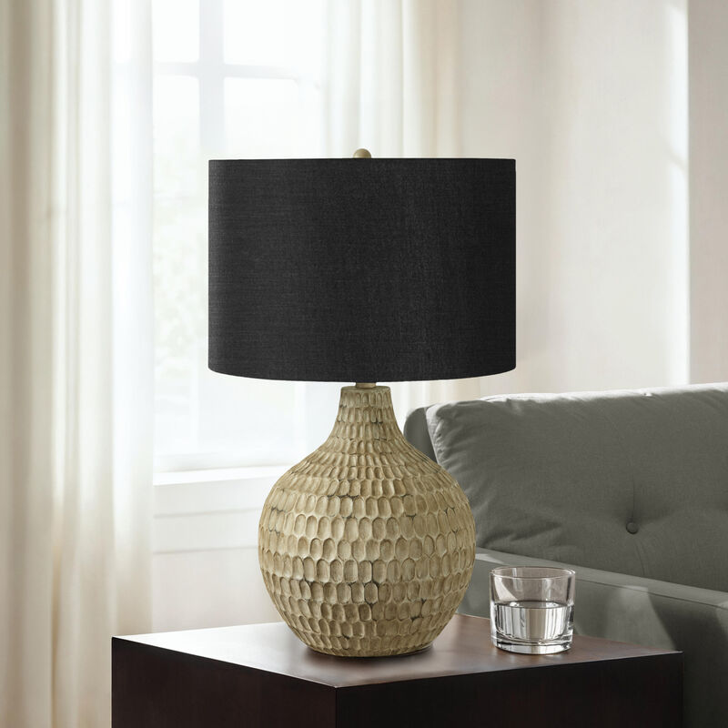 ELEMENT ACE Contemporary 25 Inch Height Table Lamp with Textured Gourd Base and Linen Drum Shade Perfect for Living Room Bedroom Home Office Side Table Nightstand image number 1