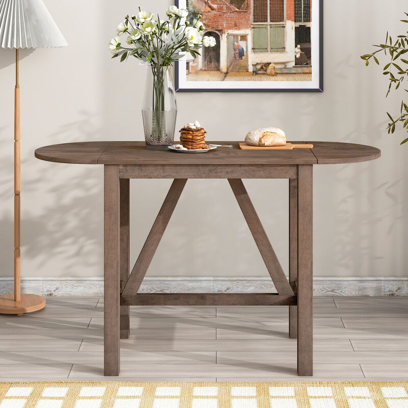 Merax 2-Seater Drop Leaf Kitchen Table Set with Folding Half-Round Sides, Rubber Wood Construction image number 3