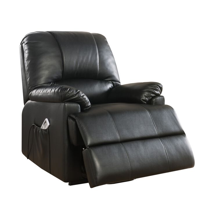Contemporary Polyurethane Upholstered Metal Recliner with Power Lift, Black-Benzara