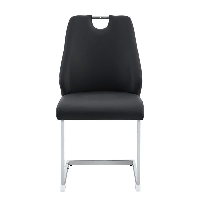 Set of 2 PU Leather Dining Chairs, High Back Upholstered Dining Chair with Ring Pull Handle, Modern Rectangular Back Dining Chair image number 3