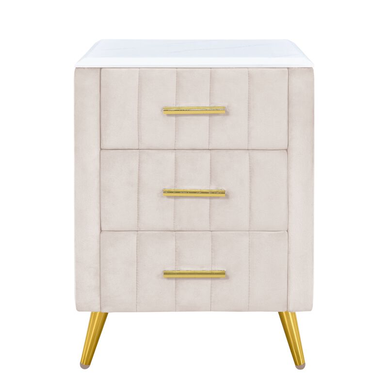 Merax Velvet Upholstered Nightstand with 3 Drawers