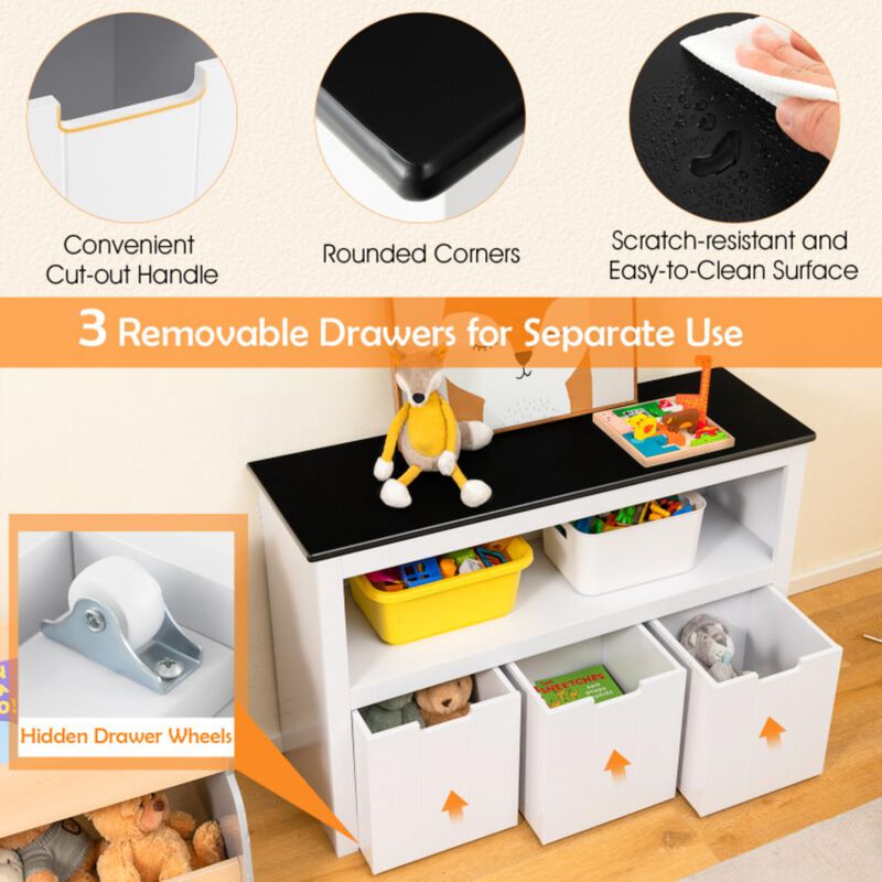 Hivvago Kids Toy Storage Organizer with Blackboard Top-3-Drawer