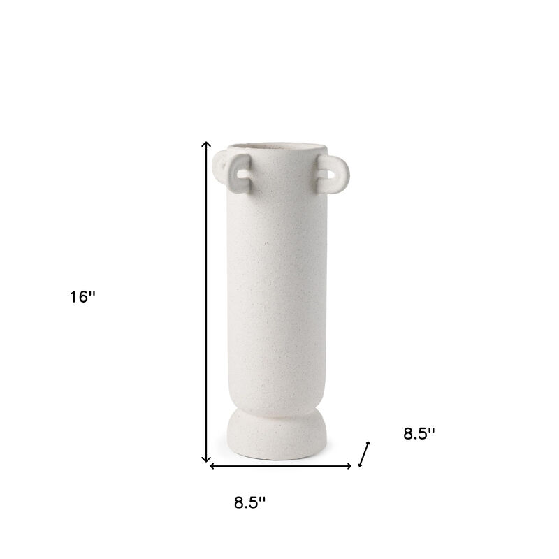 HomeRoots 16" Off White Cylinder Ceramic Table Vase With Handles image number 3