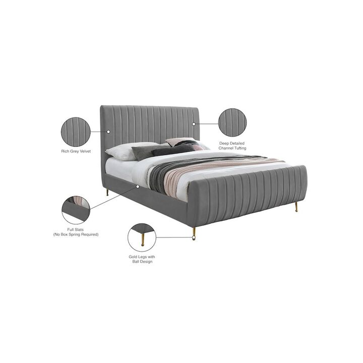 Meridian Furniture Zara Grey Velvet Queen Bed