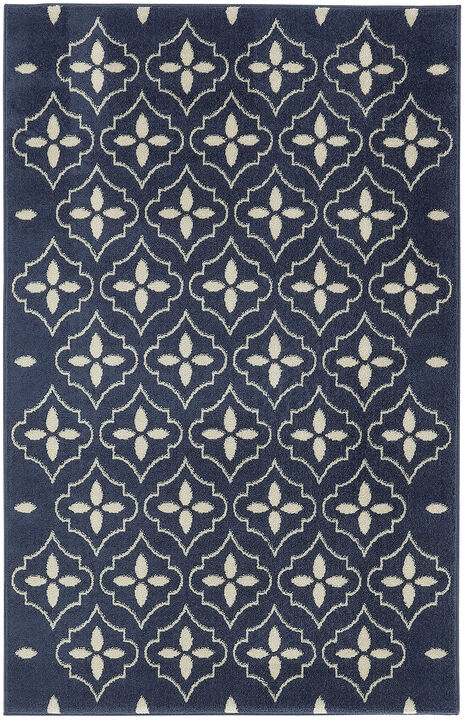 HomeRoots 4' X 6' Navy Blue And Ivory Geometric Indoor Outdoor Area Rug