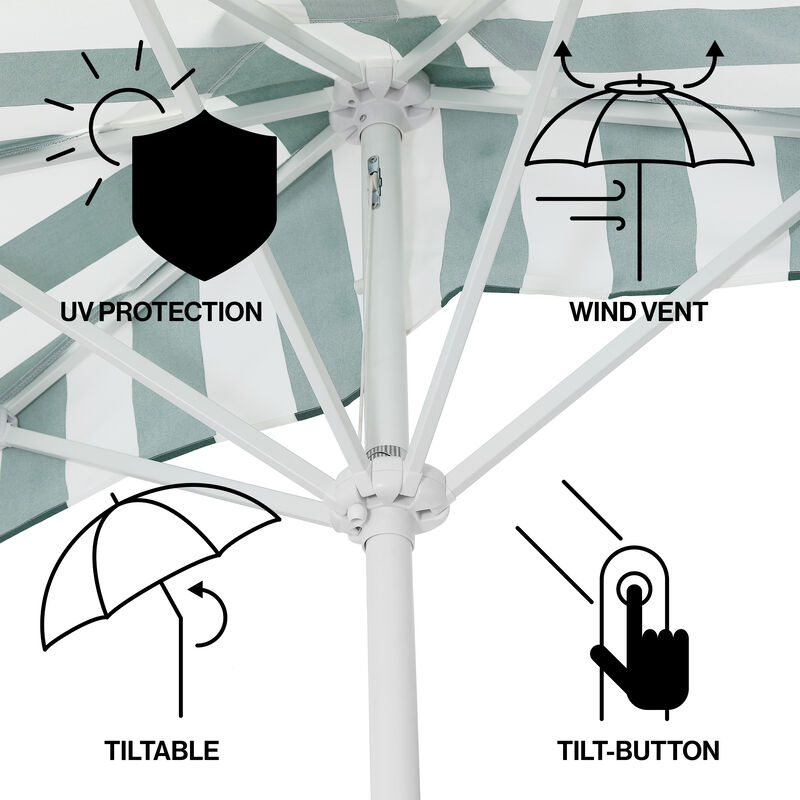 Beverly 9 ft. Designer Classic Scalloped Fringe Half Market Patio Umbrella with Crank, Wind Vent and UV Protection