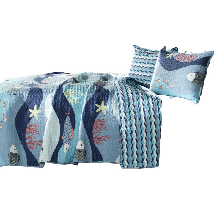 Serenity Sea Fish Coral Coverlet Quilt Bedspread Set Coastal Bedding