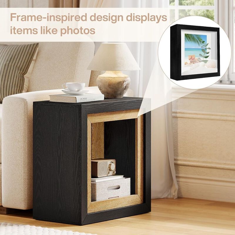 Rectangle Modern End Table, Side Table with Frame-Inspired Design-Black image number 5