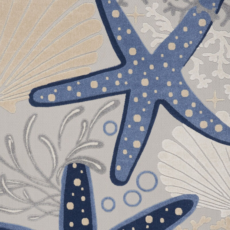 HomeRoots 8' X 11' Blue And Gray Starfish Indoor Outdoor Area Rug image number 5