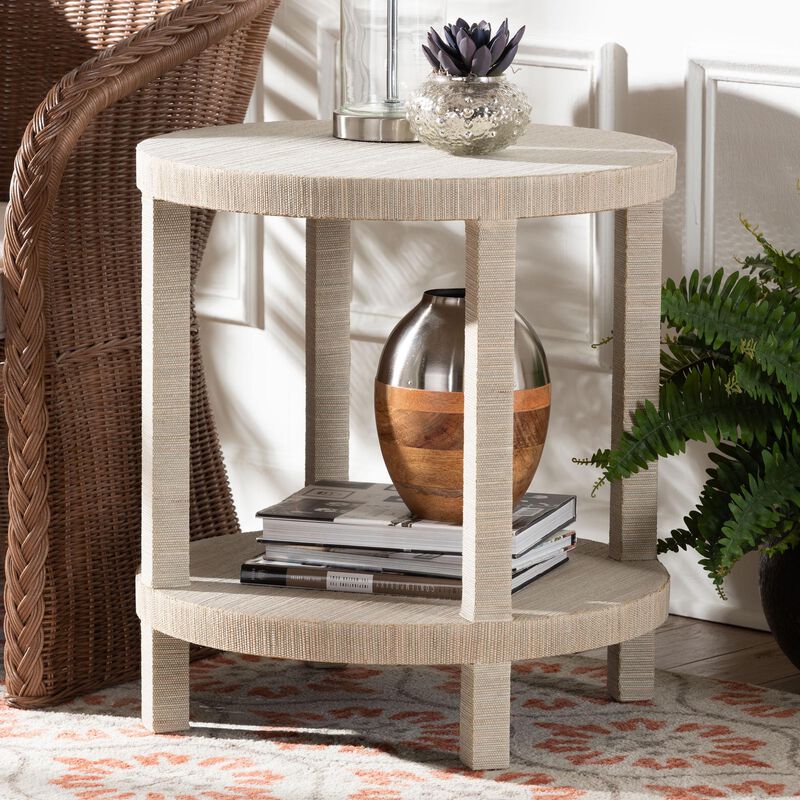 bali & pari Rocco Bohemian Woven Grasscloth End Table image number 1