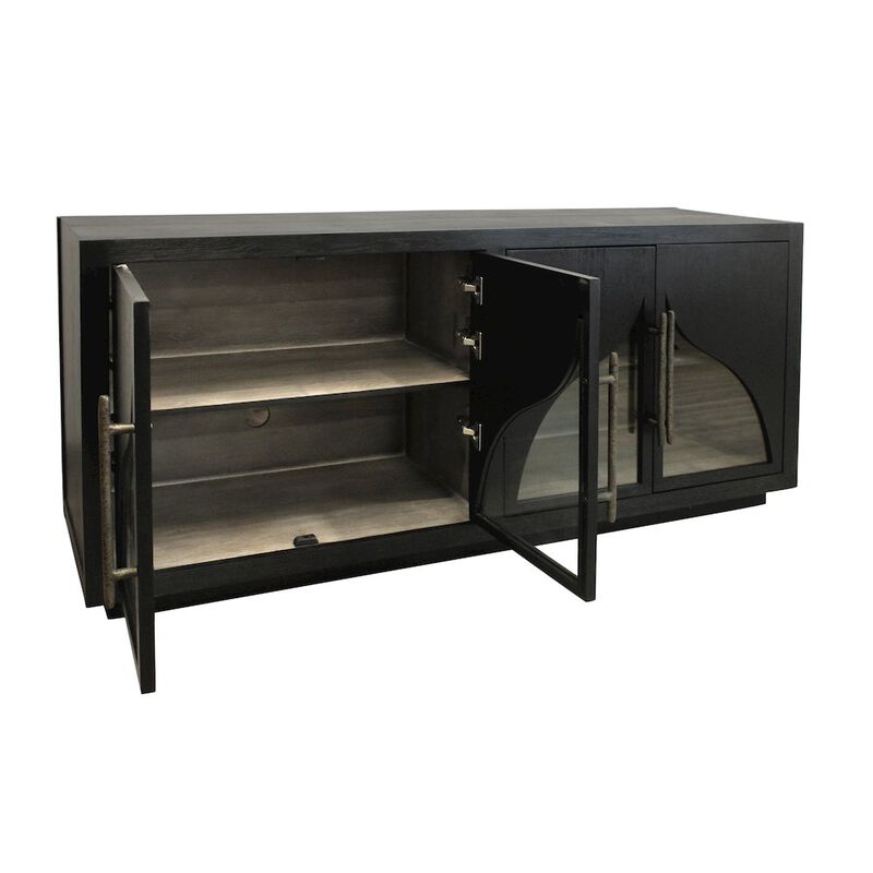 Alex Hamilton Kate 4-Door Sideboard with Solid Wood, Oak, Iron Handles, Dark Brown Finish