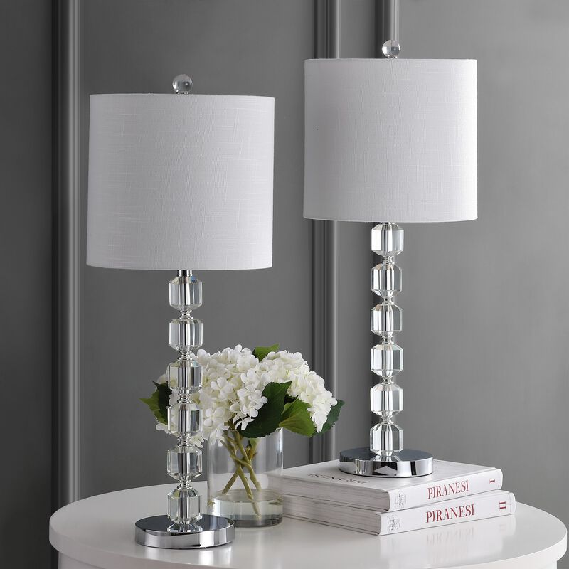 Cary 27.5" Modern Stacked Crystal/Metal LED Table Lamp, Chrome/Clear image number 4