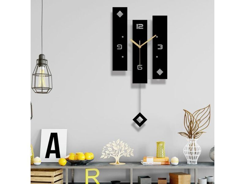 Large Black & White Pendulum Wall Clock - Silent Decorative Acrylic Art for Living Room & Office image number 1