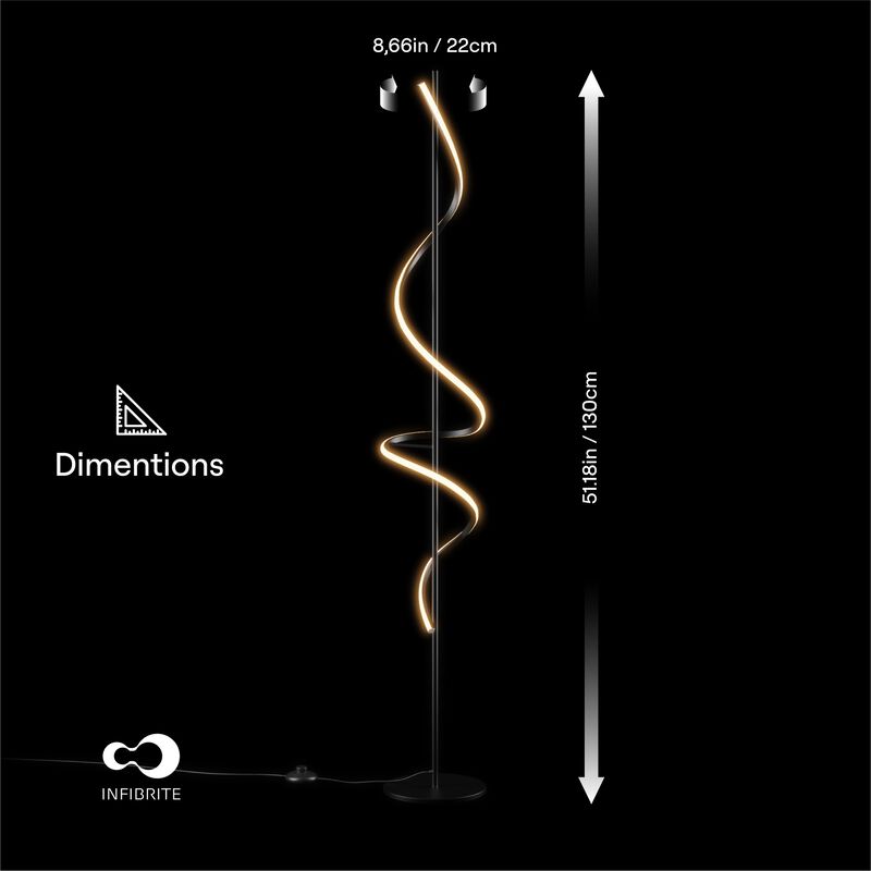 Sculptural Curve 24W LED Floor Lamp 51 in. - 3000K Warm White - Stepless Dimming in Matte Black