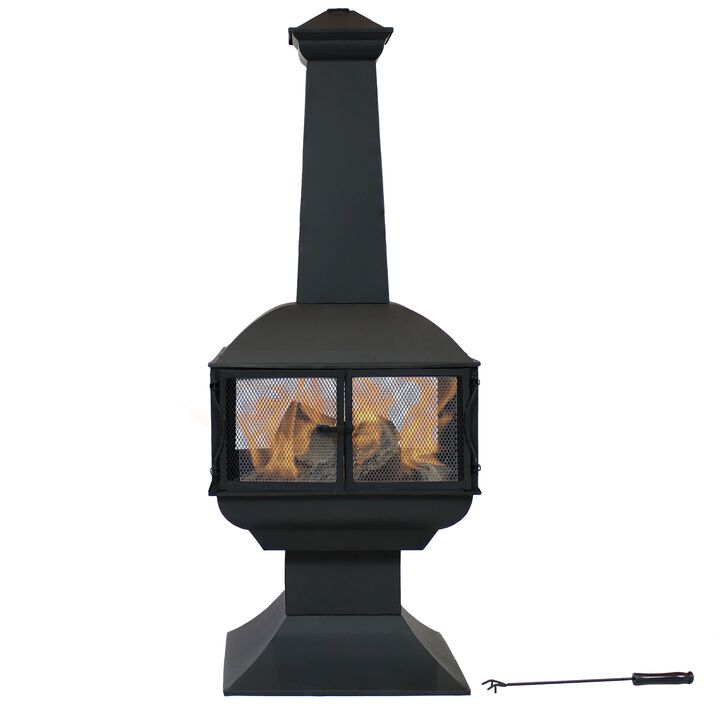 Sunnydaze Steel Wood Burning 360-View Chiminea with Log Grate/Poker - 57 in