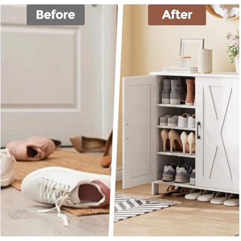 Entryway Wood Shoe Storage Cabinet 5 Tier Adjustable Shelves Closet White image number 3