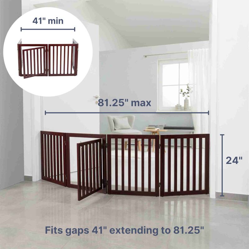 TRIXIE 4-Panel Convertible Wooden 80" Freestanding Pet Gate - Pen with Pet Door, Brown image number 2