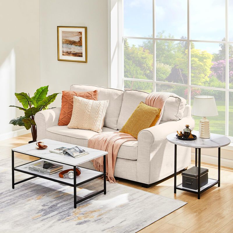 WOHOMO Coffee Table, White Modern Coffee Tables for Living Room, Detachable 2 Small Coffee Tables, Faux White Marble