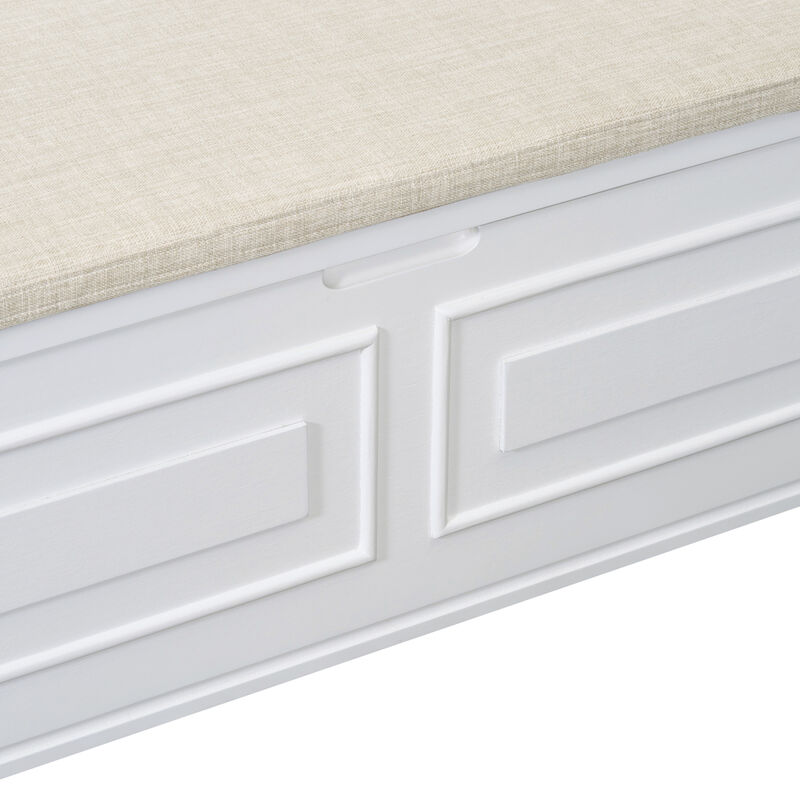 Rustic Style Solid Wood Entryway Multifunctional Storage Bench With Safety Hinge (Gray Wash+ Beige)