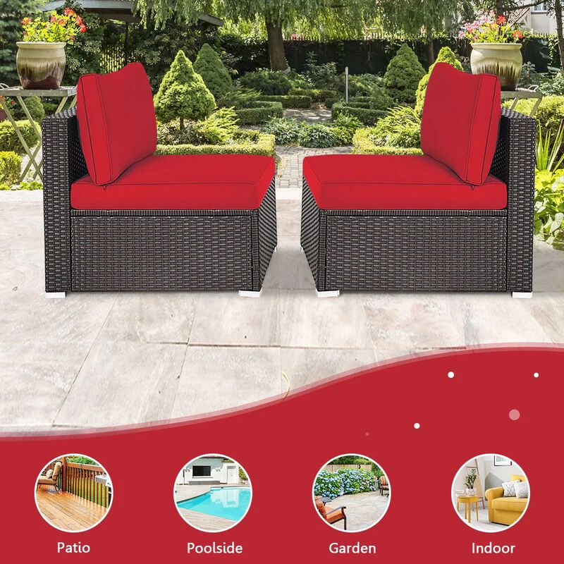 Mondawe 2 Pieces Patio Rattan Armless Sofa Set with 2 Cushions and 2 Pillows
