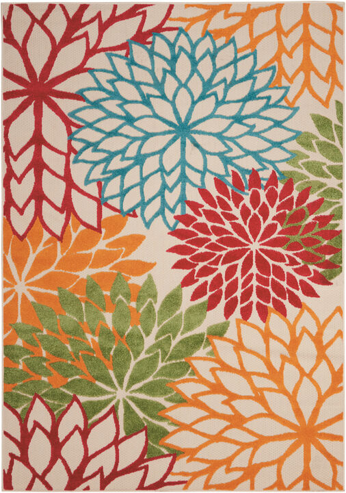 HomeRoots 3' X 4' Green Orange And Red Floral Indoor Outdoor Area Rug