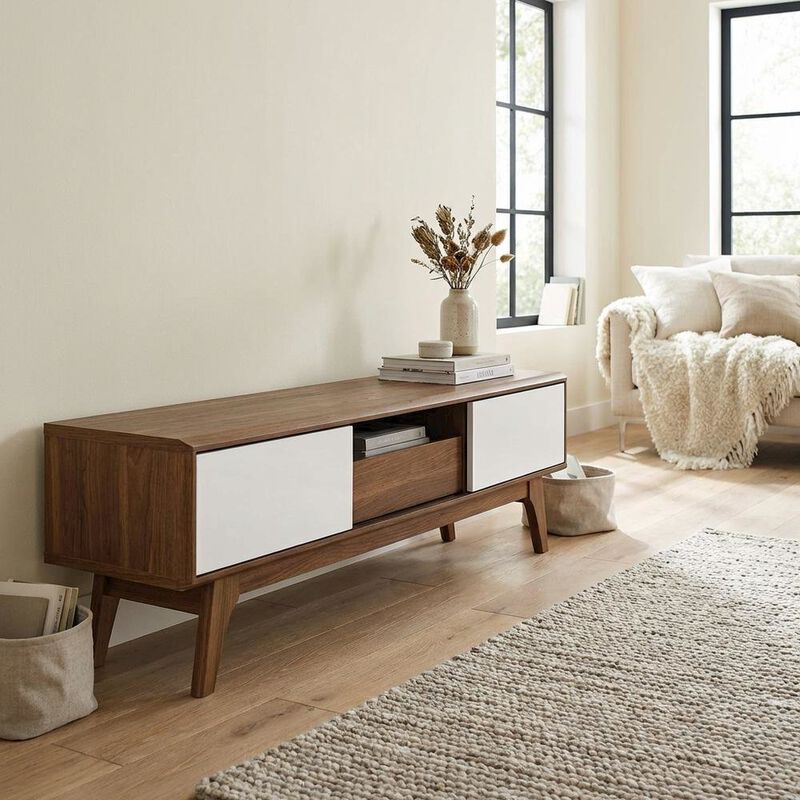 Wooden brown TV stand with 59-inch width and sleek design for modern living image number 4