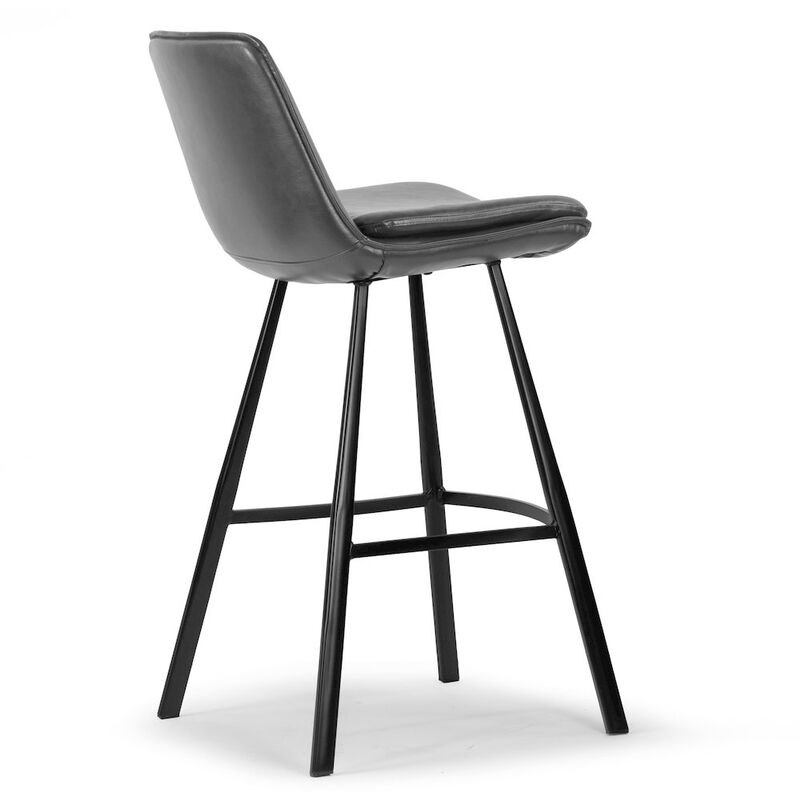 Glamour Home Set of 2 Avalyn Gray Faux Leather Bar Stool with Black Metal Legs