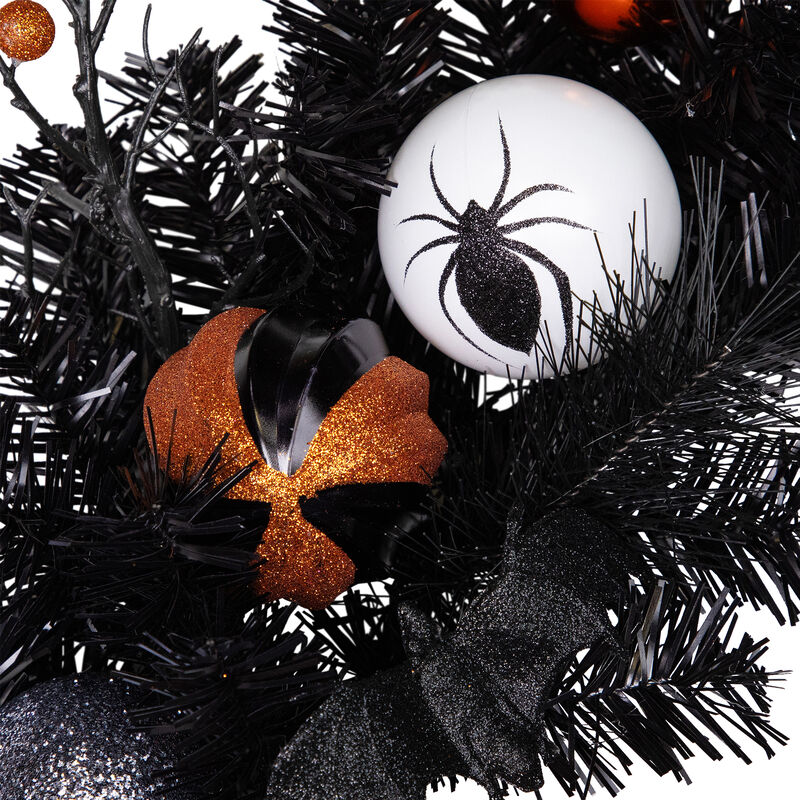 Orange Ornaments and Ghost Halloween Pine Wreath  24-Inch  Unlit image number 4