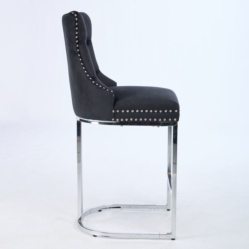 Streamdale Modern Velvet Counter Height Barstools (Black, Set of 2)