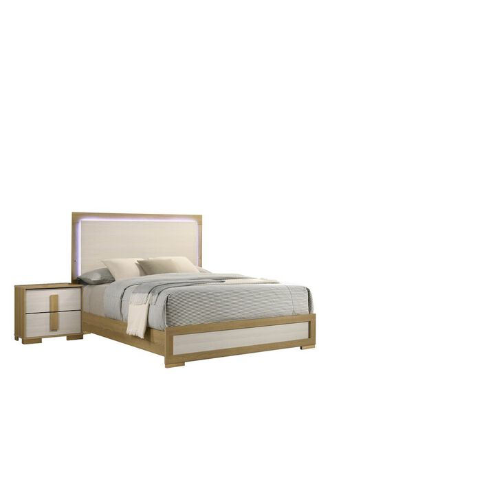 Best Quality Furniture 2 piece - Beige wood bedroom set (Bed+Night stand), Queen