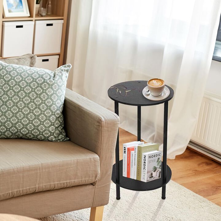 Small Round Side Table, End Tables Living Room Set of 2, Black End Table for Bedrooms, Small Side Table for Small Spaces,2 Tiers