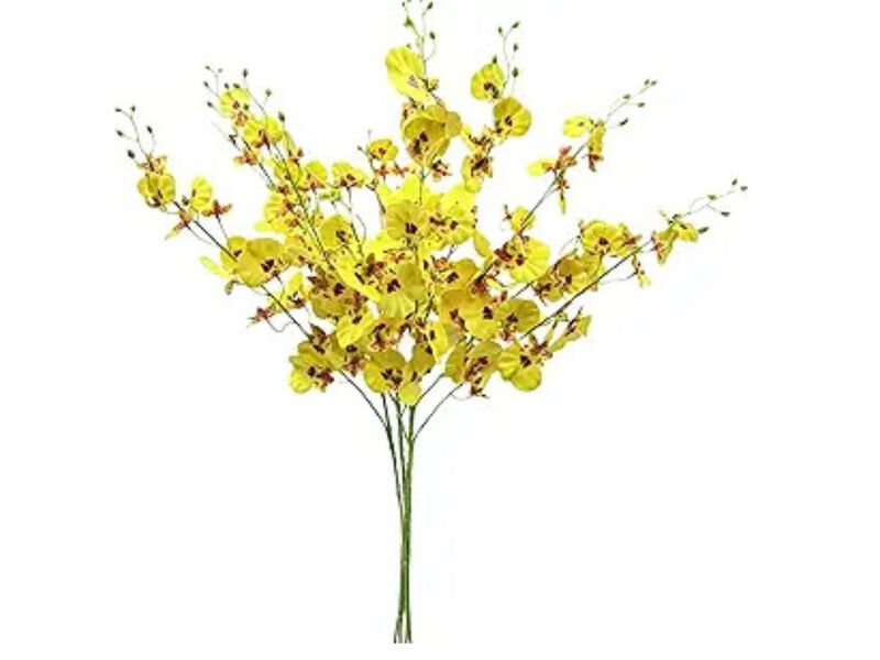 4 Piece Yellow Artificial Orchid Flower Stems Long Stem Outdoor Garden Porch image number 0