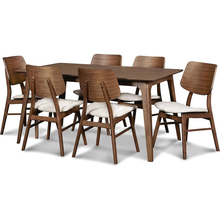 Elegant Brown Solid Wood Dining Set with Table and 6 Chairs for Home Use