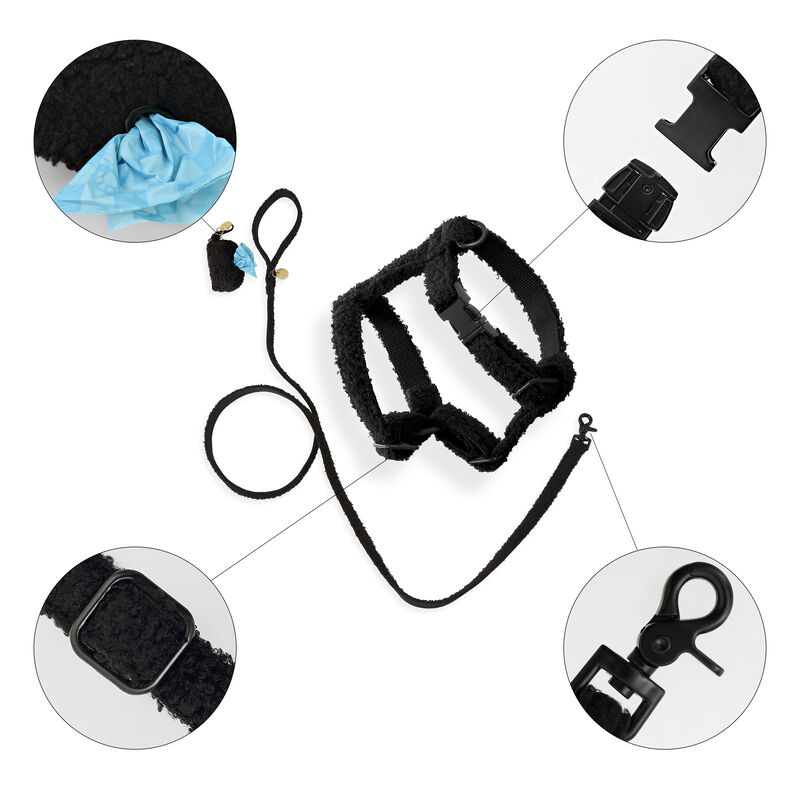 Teddy Boucl&eacute; Adjustable H Harness and Leash Walk Set with Poop Bag Pouch