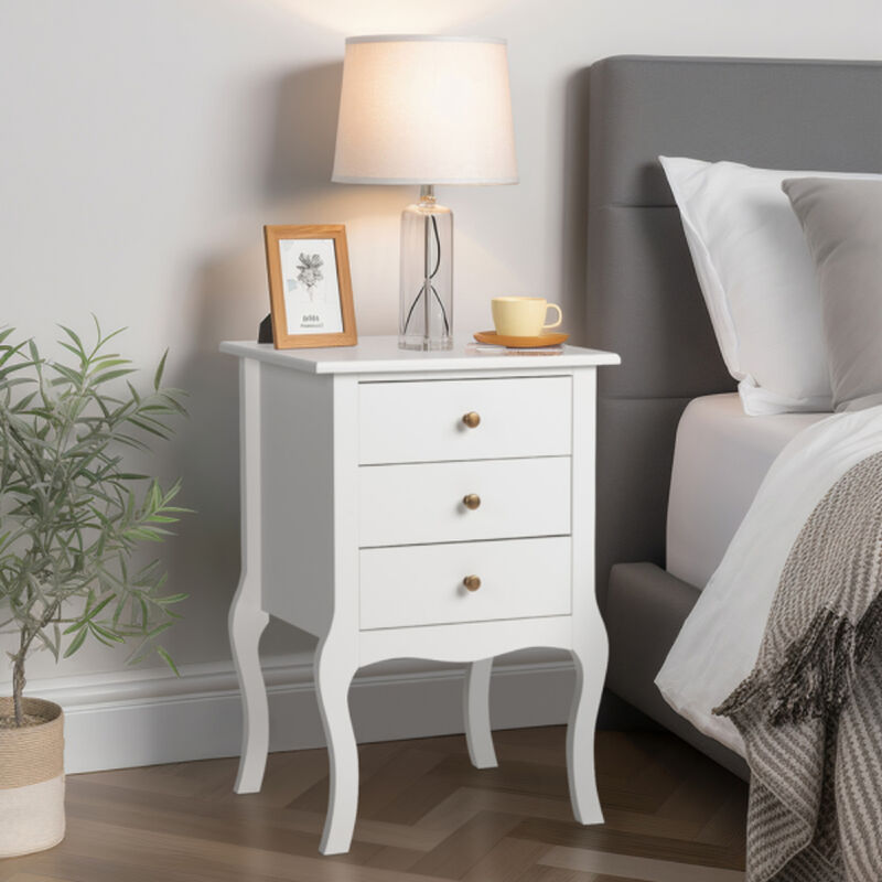 Sleek European Bedside Table, Three Drawer Nightstand for Bedroom Storage and Organization