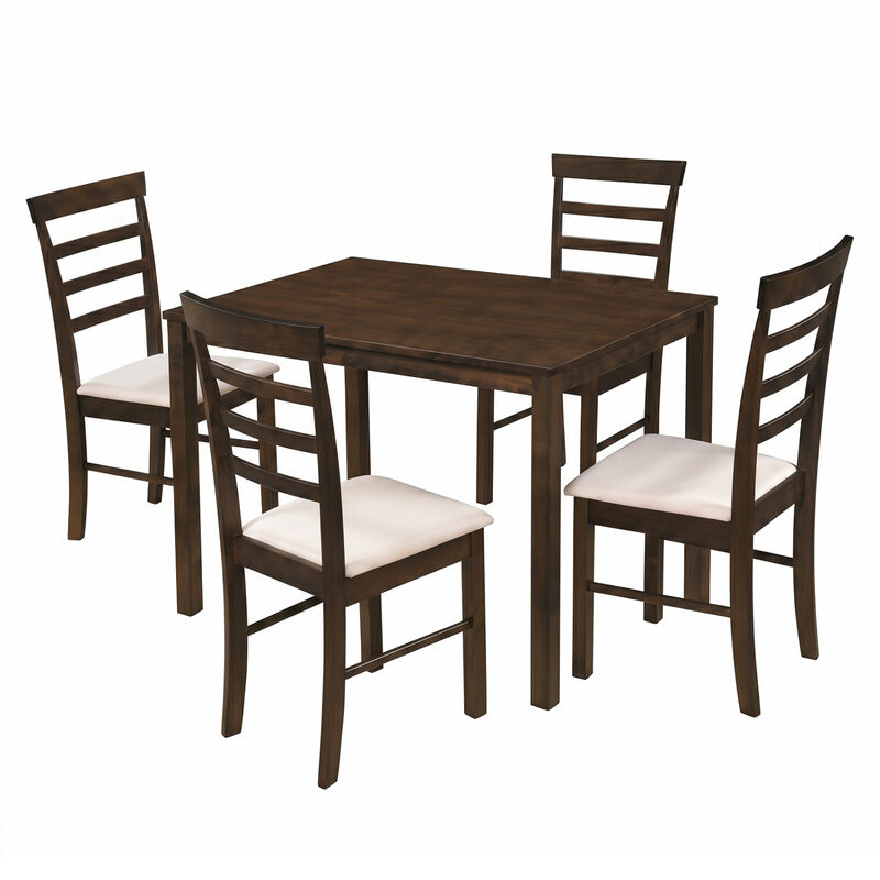 Modern 5 Piece Dining Table Set with Cushioned Chairs for Kitchen and Dining Room-Brown image number 0