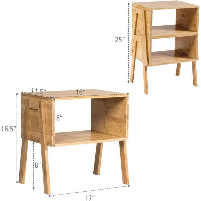 Hivvago 2 Pieces Bamboo Nightstand Sofa Table with Storage Shelf