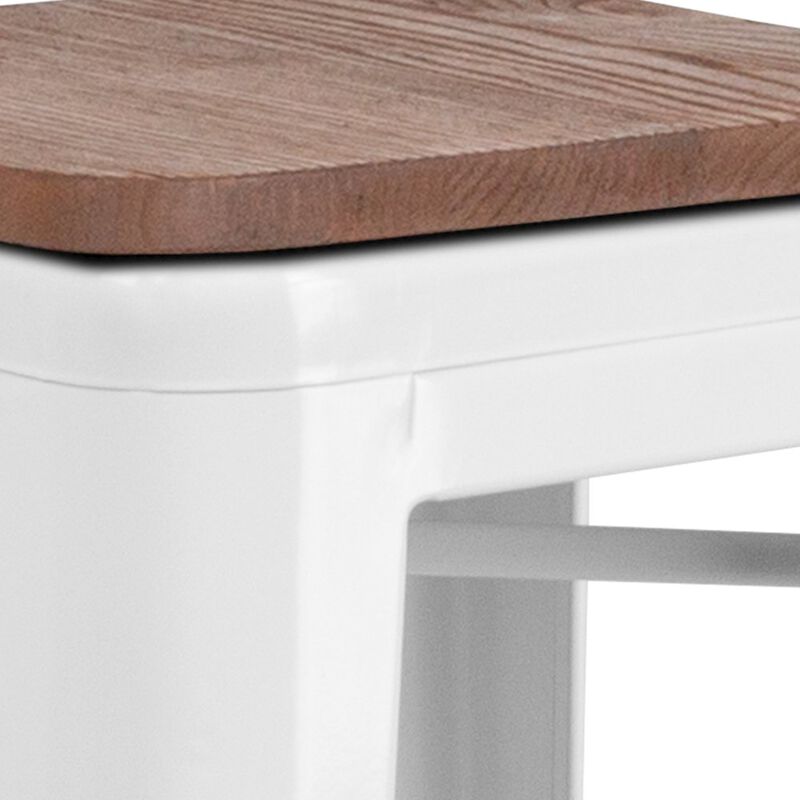 Flash Furniture 30" High Backless White Metal Barstool with Square Wood Seat image number 4